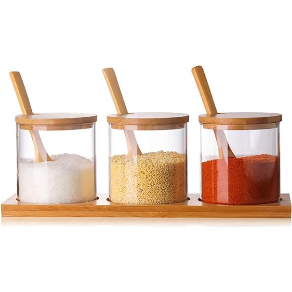 3 PCS Stylish Simple Condiment Canisters Pots Set, Decorative Storage Seasoning